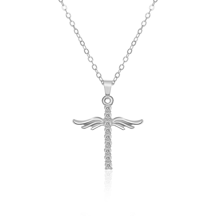 Simple Cross Diamond Angel Wings Pendant