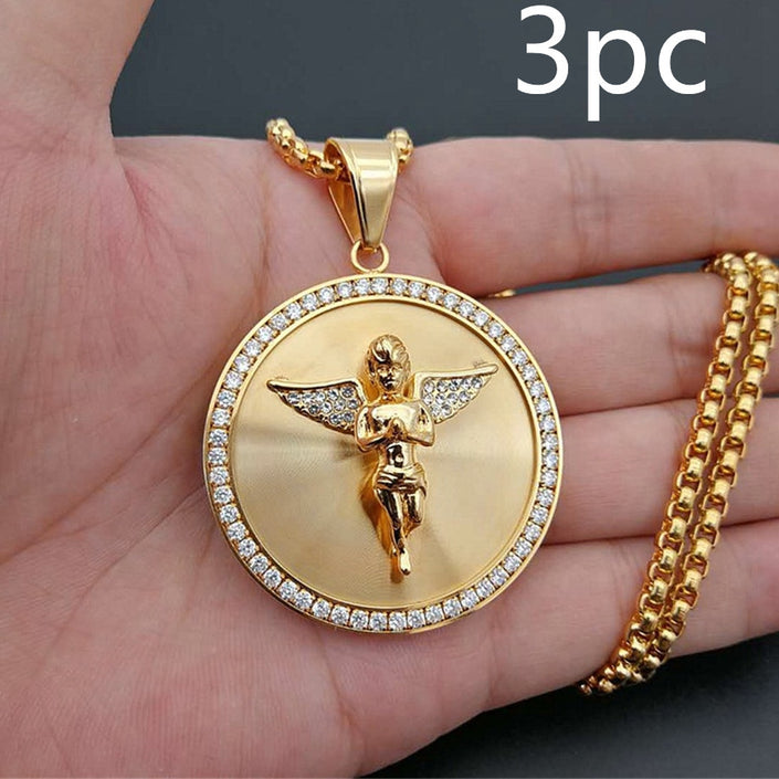 Micro-set zircon angel pendant necklace