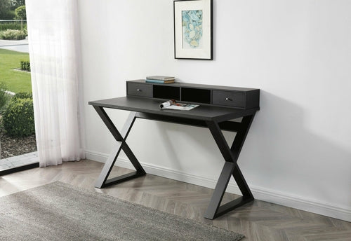 Rectangular Black Veneer Desk with 2 Small Drawers