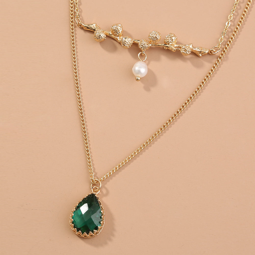 Natural Freshwater Pearl Drop Zircon Multi-layer Necklace