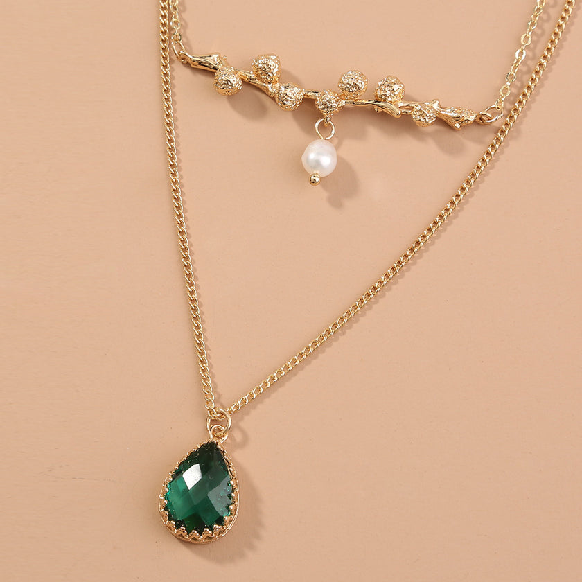 Natural Freshwater Pearl Drop Zircon Multi-layer Necklace