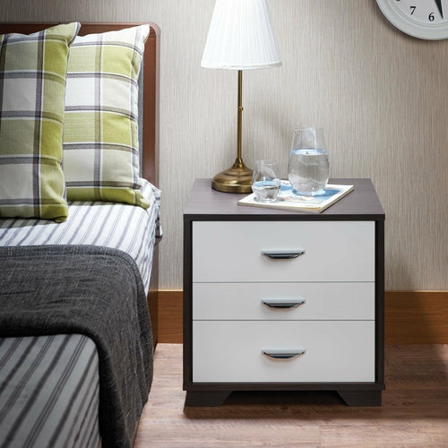 Black and White Metal 3 Drawer Nightstand