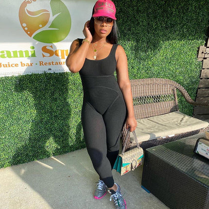 Open-back hip thread jumpsuit