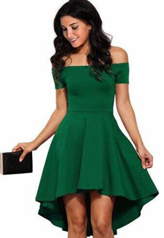 One shoulder short sleeve and large swallowtail skirt