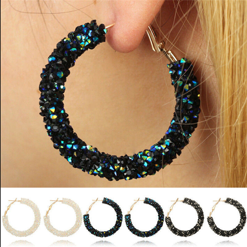 Diamond circle matte earrings earrings Japan and South Korea simple charm full diamond fashion wild earrings