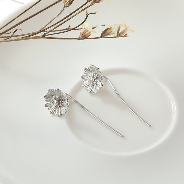 Silver Plated Sun Flower Earrings