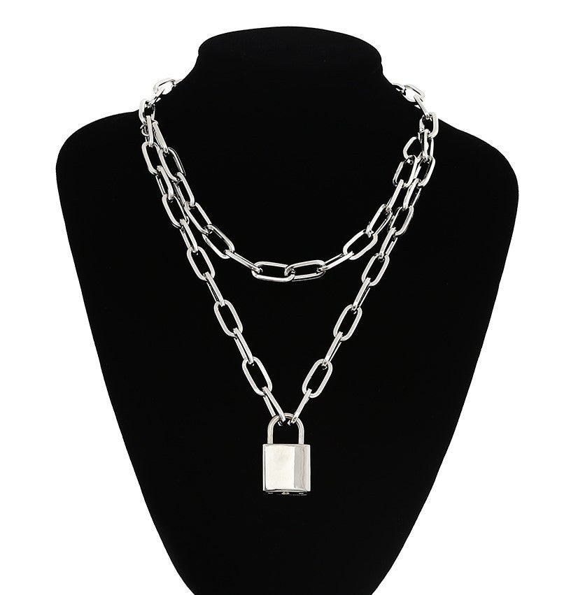 Sweater men and women chain multi-layer lock necklace