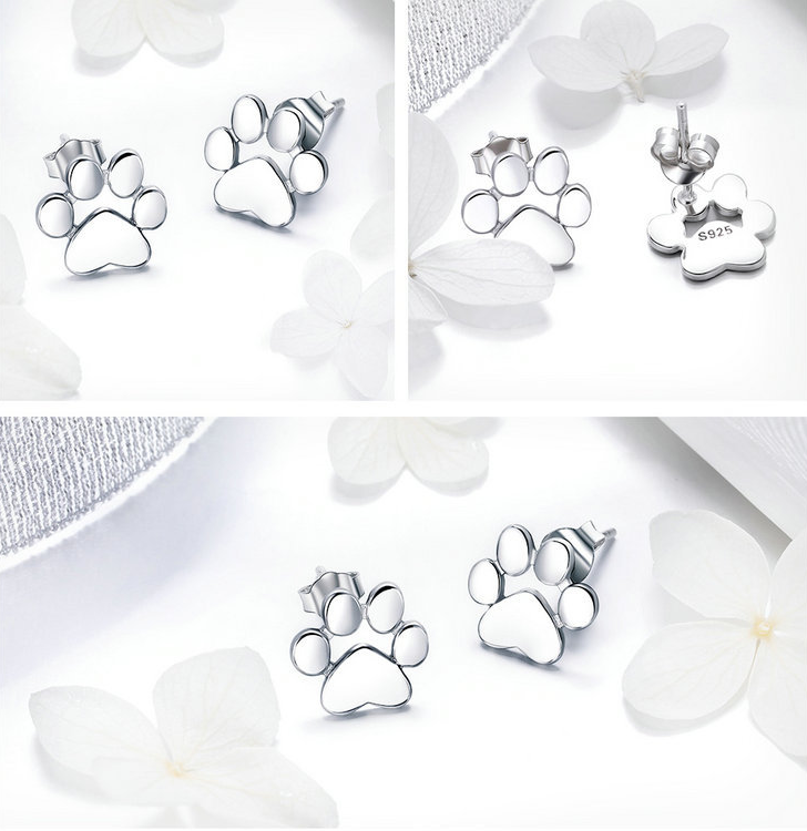 Cute Pet Imprint S925 Silver Earrings with White Gold Earrings