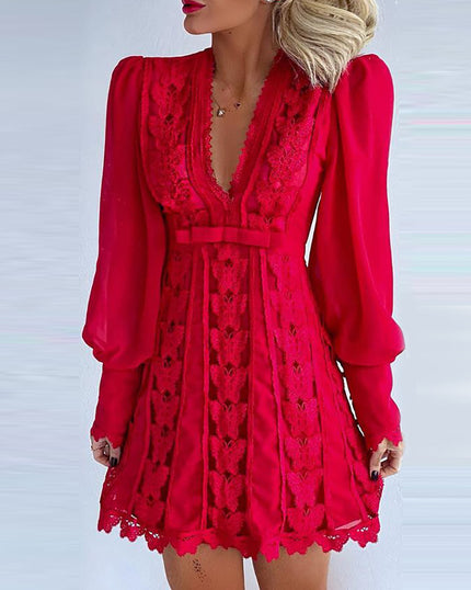 White Elegant  Long Puff Sleeve Butterfly Dress For Women