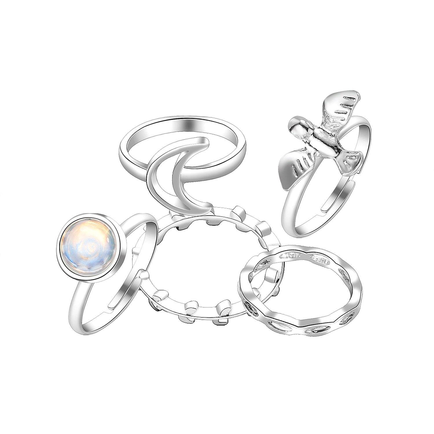 Flying Bird Shape Alloy Ring Moon 5-piece Set