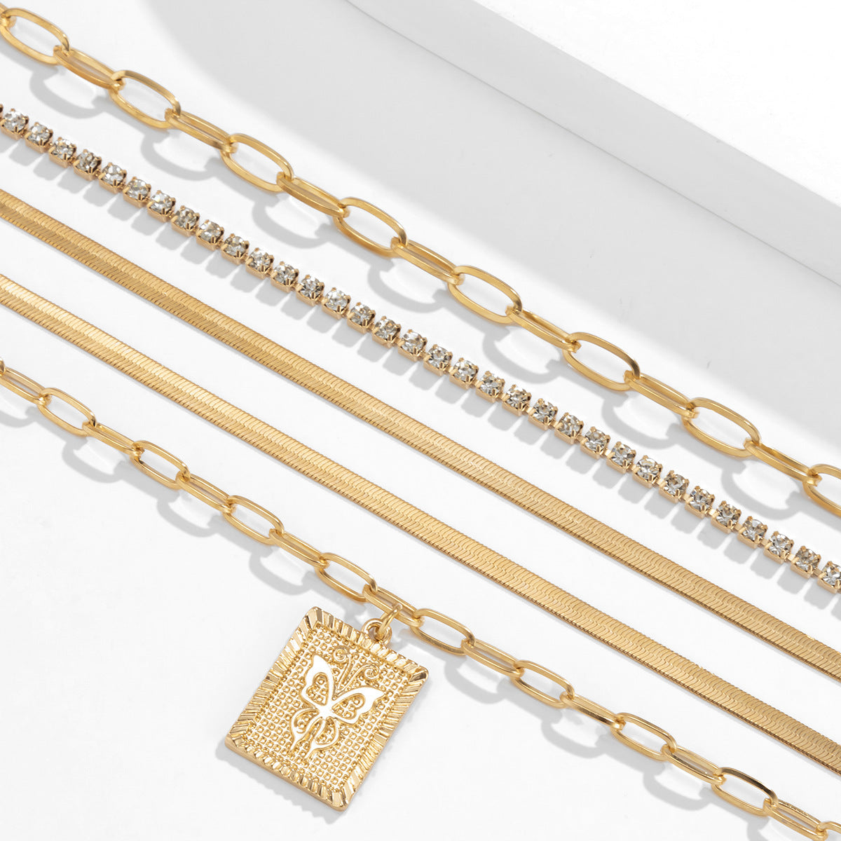 Fashion Copper Chain Micro Inlaid Rhinestone Set Necklace