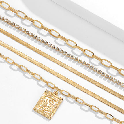 Fashion Copper Chain Micro Inlaid Rhinestone Set Necklace