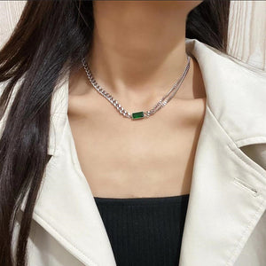 Multilayer golden green diamond necklace