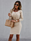 Fashion Ladies Long Sleeve Round Neck Buttoned Dress Alpscommerce