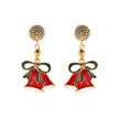 Ladies Christmas Drop Oil Christmas Bell Pendant Stud Earrings