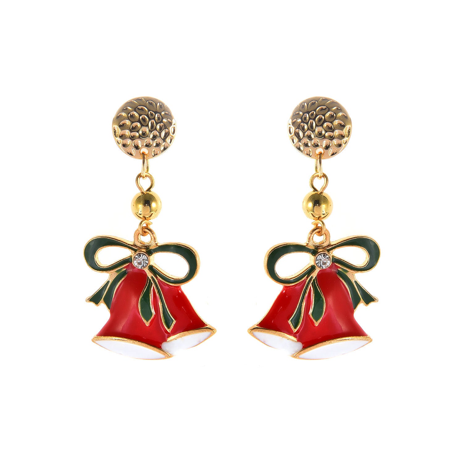 Ladies Christmas Drop Oil Christmas Bell Pendant Stud Earrings
