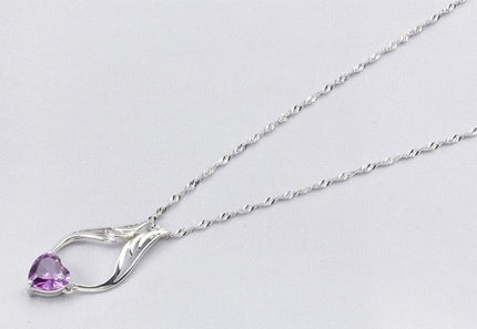 Angel Wings Peach Heart Crystal Necklace Pendant