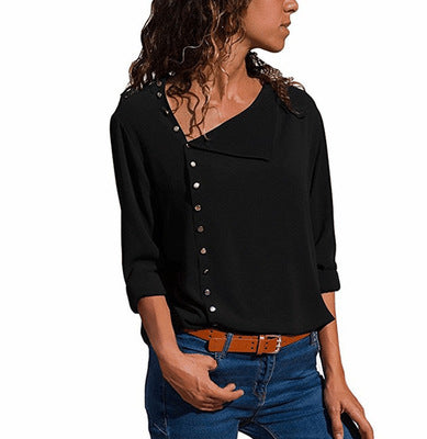 Irregular Oblique Collar Long-sleeved Blouse Shirt