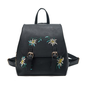 Embroidered Folk Style Fashion Leather Backpack Wholesale Flower Color Embroidery