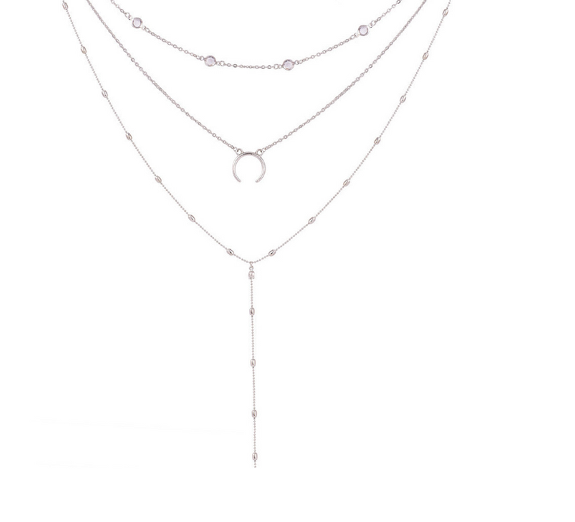 Fashion Multilayer Crescent Moon Choker Necklace With Bead Chain Initial Necklace Pendant On Neck Beads For Jewelry Making