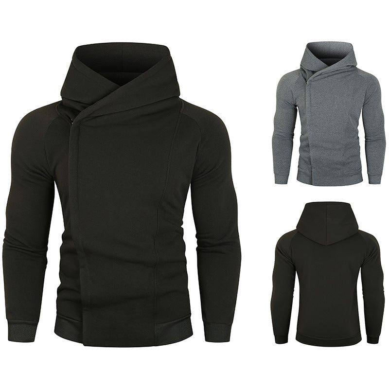 Pure Color Hooded Top Trend Side Zip Long Sleeve