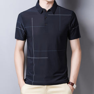Polo shirt with printed lapel and ice silk tops
