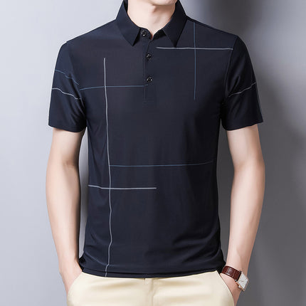 Polo shirt with printed lapel and ice silk tops