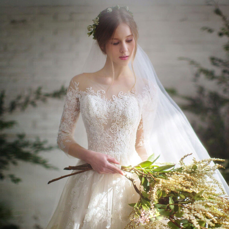 Wedding dress Alpscommerce new bride trailing word spring and summer Korean wedding sleeves wedding dress tail thin