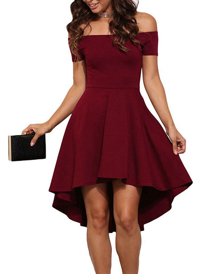 One shoulder short sleeve and large swallowtail skirt