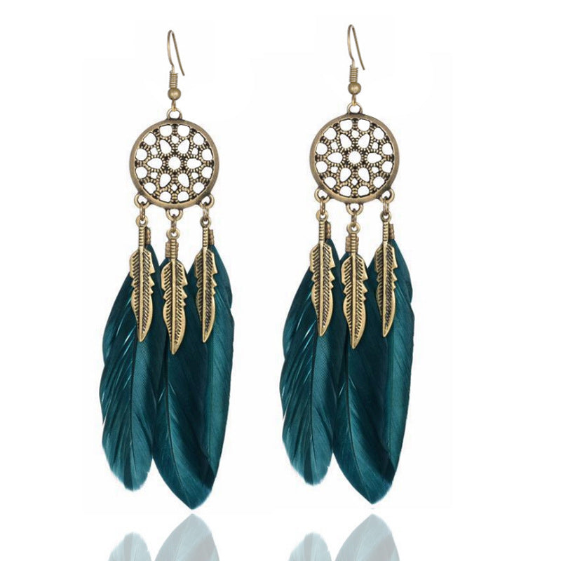 Geometric Mesh Hollow Feather Earrings Women