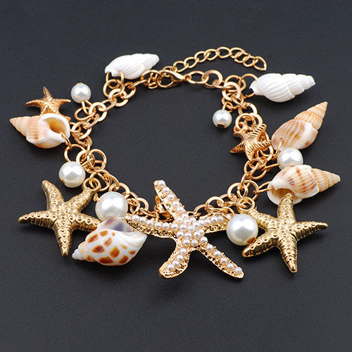 Starfish Conch Pearl Bracelet Necklace Set Ornament