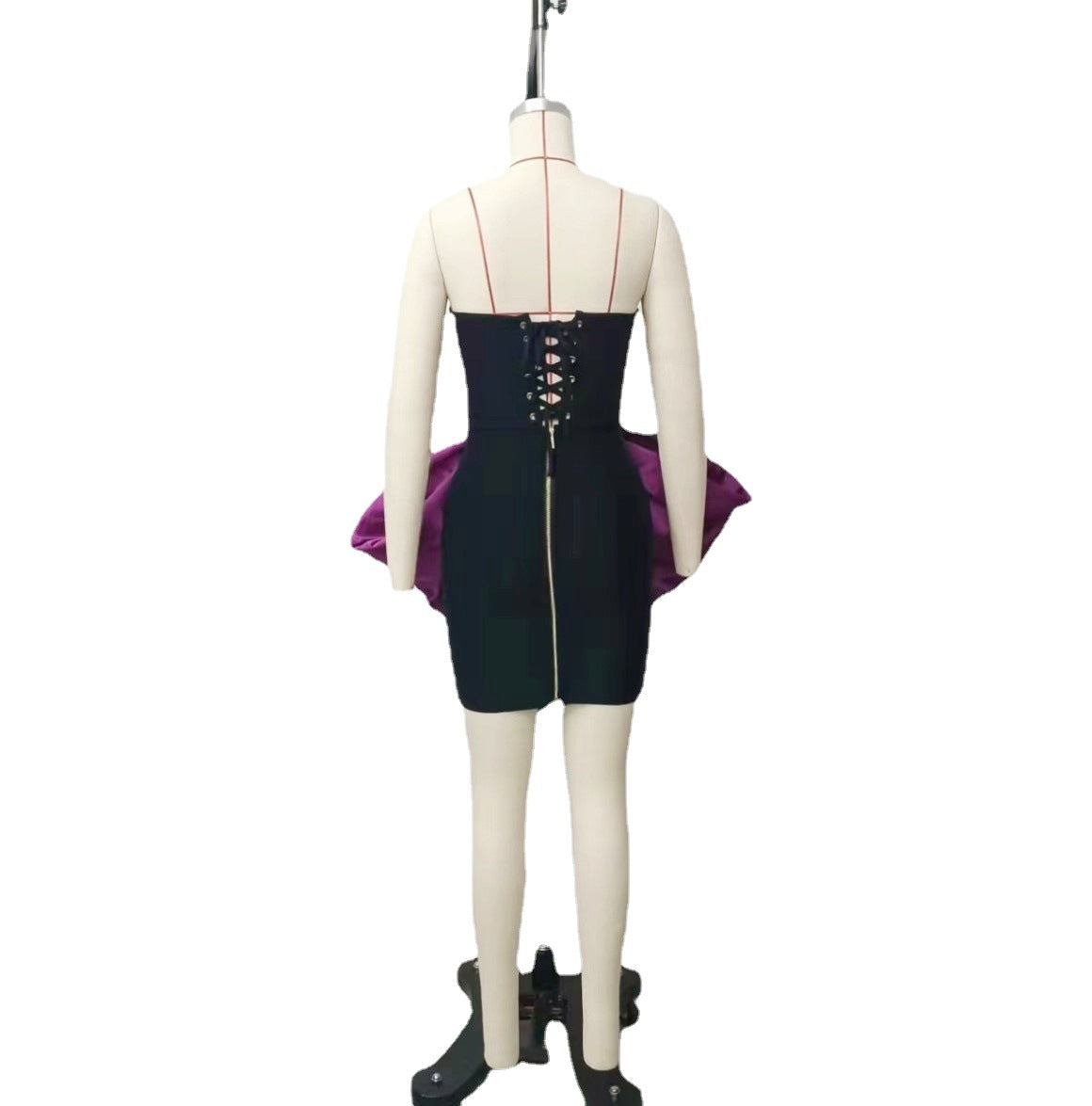 Design Horn Purple Big Bow Strapless Dress Drawstring Tied Dress