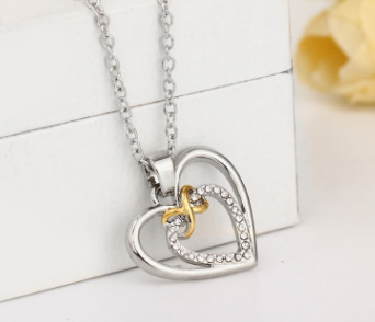rhinestone heart-shaped bow necklace female sweater chain jewelry factory price direct sales