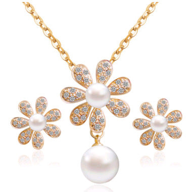 Wholesale real gold flowers, crystal water drops, peacock two piece suite, pendant necklace, jewelry set, women's Bridal Jewelry
