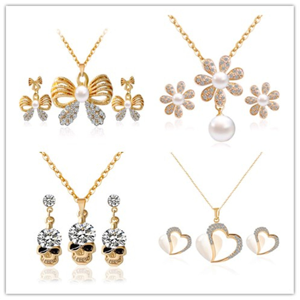 Wholesale real gold flowers, crystal water drops, peacock two piece suite, pendant necklace, jewelry set, women's Bridal Jewelry