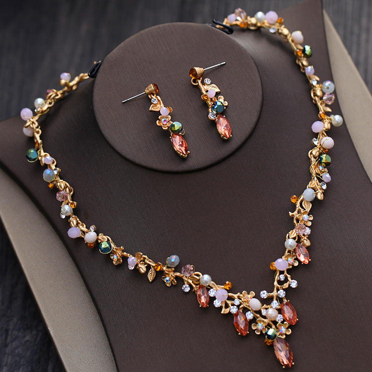 Korean Bride Necklace Set Color Rhinestone Necklace Necklace Wedding Wedding Dress Accessories