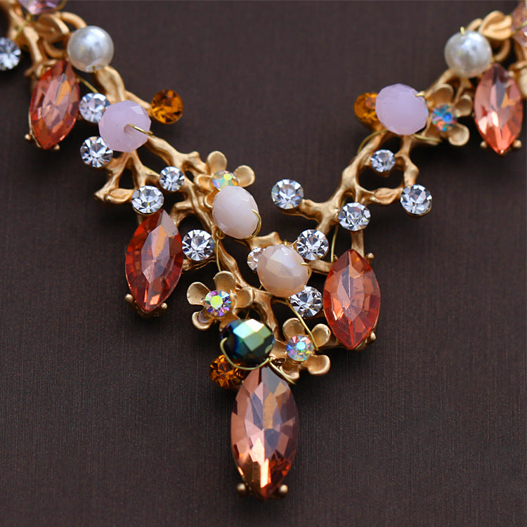 Korean Bride Necklace Set Color Rhinestone Necklace Necklace Wedding Wedding Dress Accessories