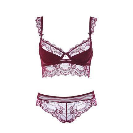 Women Bra Set Ultra-thin Red Black Lace Bras Underwear
