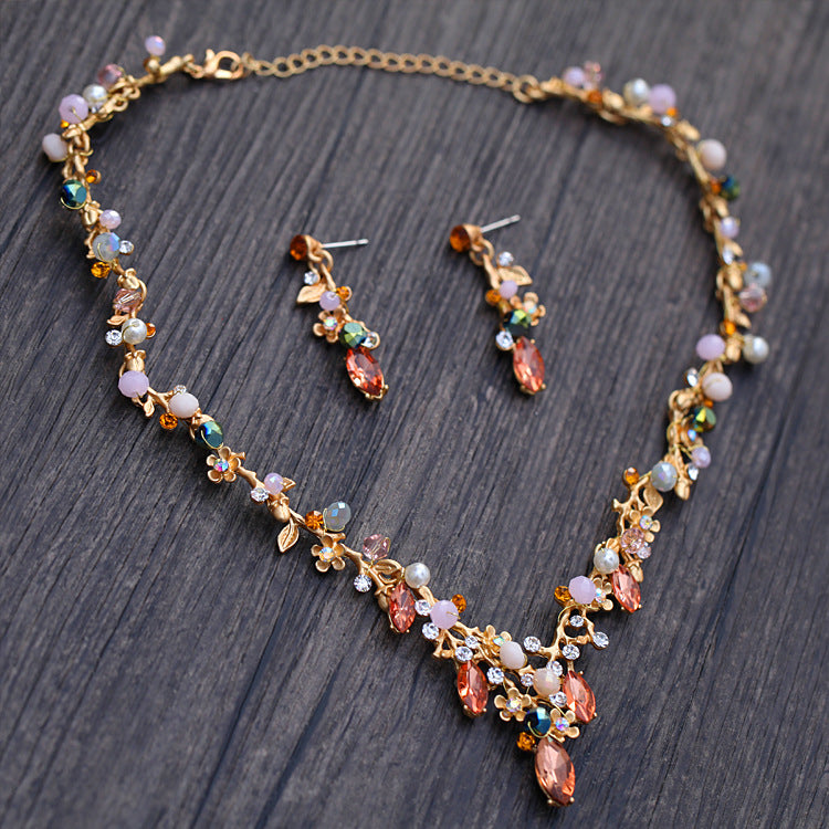 Korean Bride Necklace Set Color Rhinestone Necklace Necklace Wedding Wedding Dress Accessories