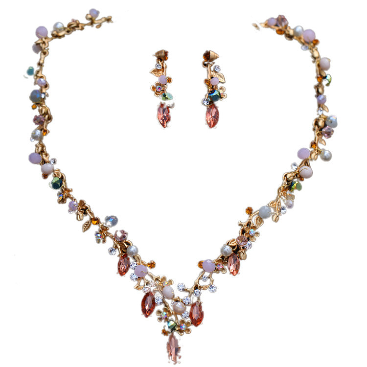 Korean Bride Necklace Set Color Rhinestone Necklace Necklace Wedding Wedding Dress Accessories