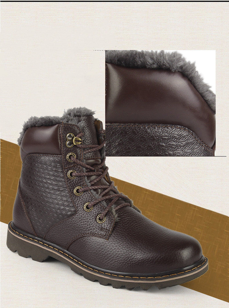 Winter Men's High-top Plus Fluffy Cotton Shoes Cowhide Plus Size To Keep Warm