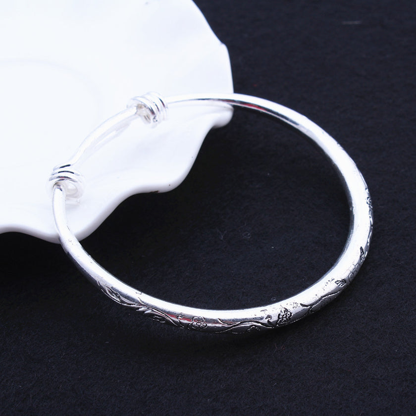 Tibetan Silver Seedling Silver Solid Carved Bracelet