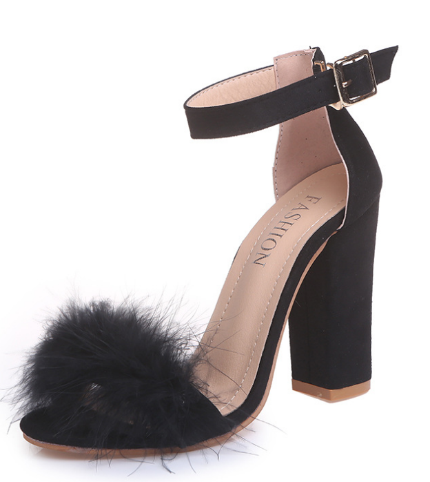 High-heeled thick with large size women's shoes sandals real hair with sandals