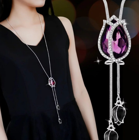 Korean fashion accessories, sweater chain, Crystal Snowflake Necklace, long necklace necklace, tassel sweater chain
