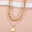 Diamond-studded Multi-layered Chain Pendant Necklace with Heavy Metal Chain