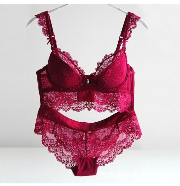 Women Bra Set Ultra-thin Red Black Lace Bras Underwear