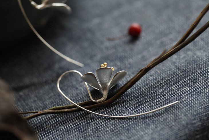 Flower Tassel Long Earrings S925 Sterling Silver Earrings