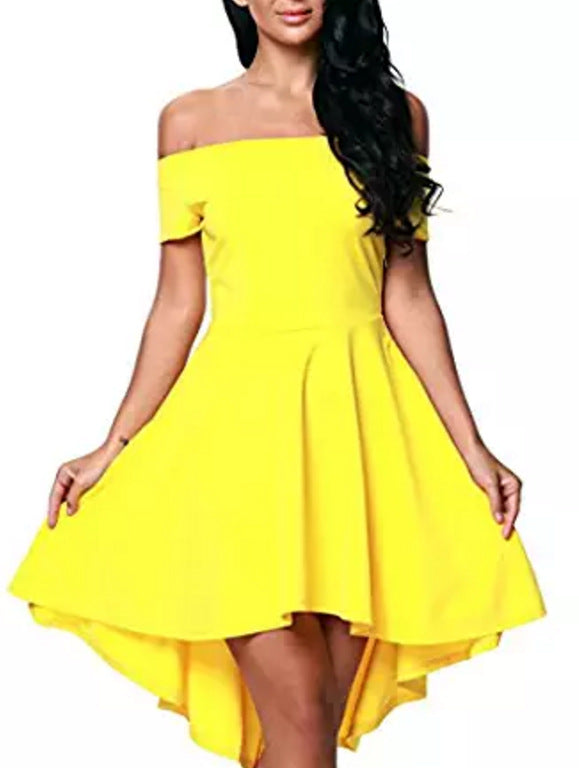 One shoulder short sleeve and large swallowtail skirt