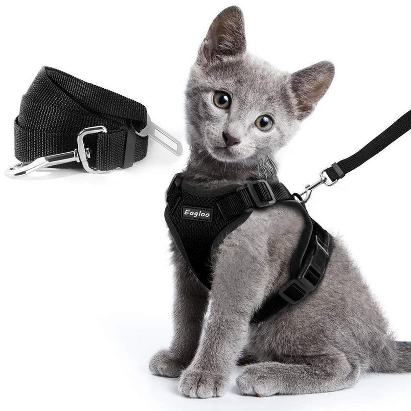 Cat Vest Harness And Car Seat Belt Adapter Adjustable Reflective Cat Harness Soft
