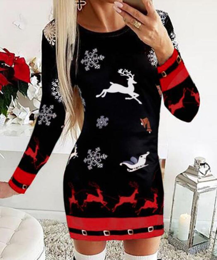 Elements Digital Positioning Printed Long Sleeve Slim Dress